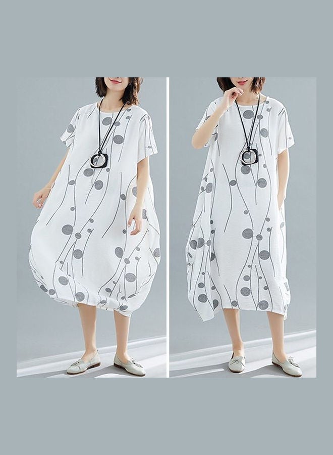 Short Sleeves Dot Print Dress White - Image 4