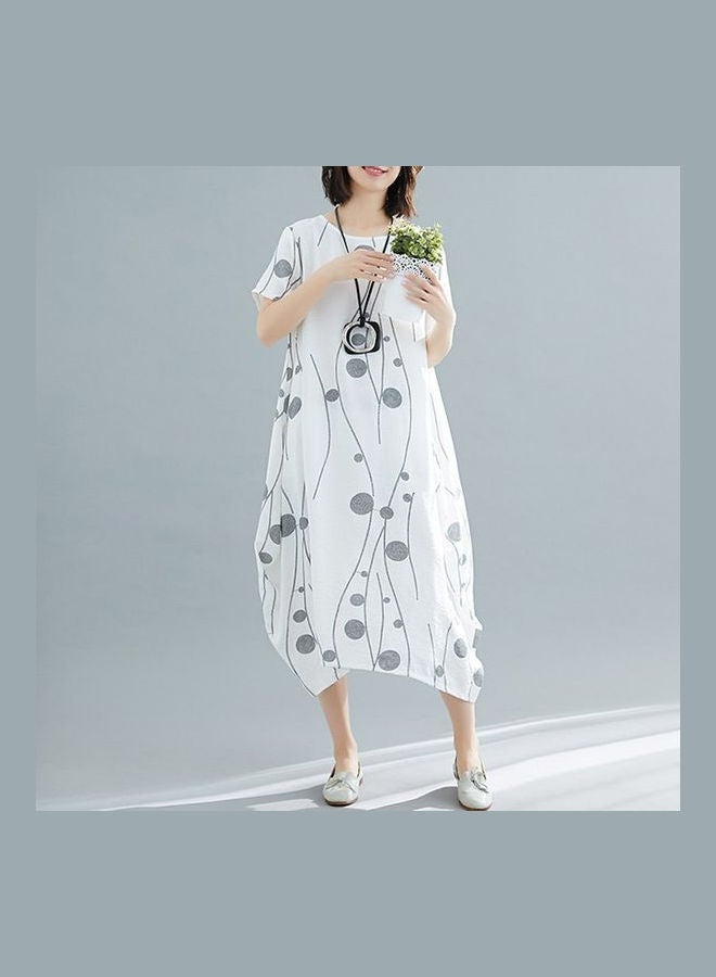 Short Sleeves Dot Print Dress White - Image 3