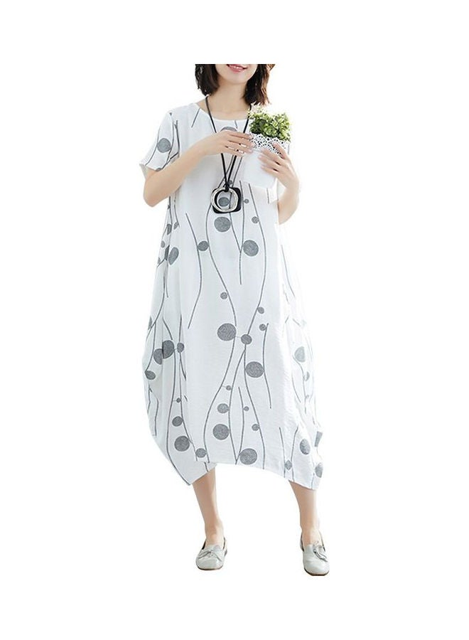 Short Sleeves Dot Print Dress White - Image 1