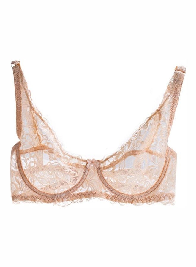 Hook And Eye Breathable Lace Gauze Push Up Bra Gold  - Image 1