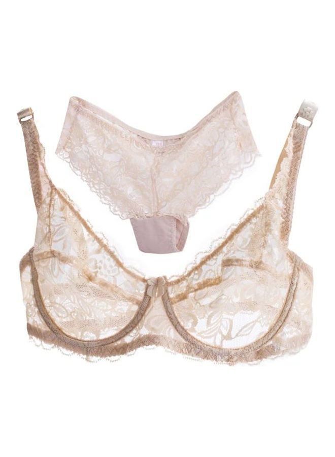 Lace Gauze Bra Beige