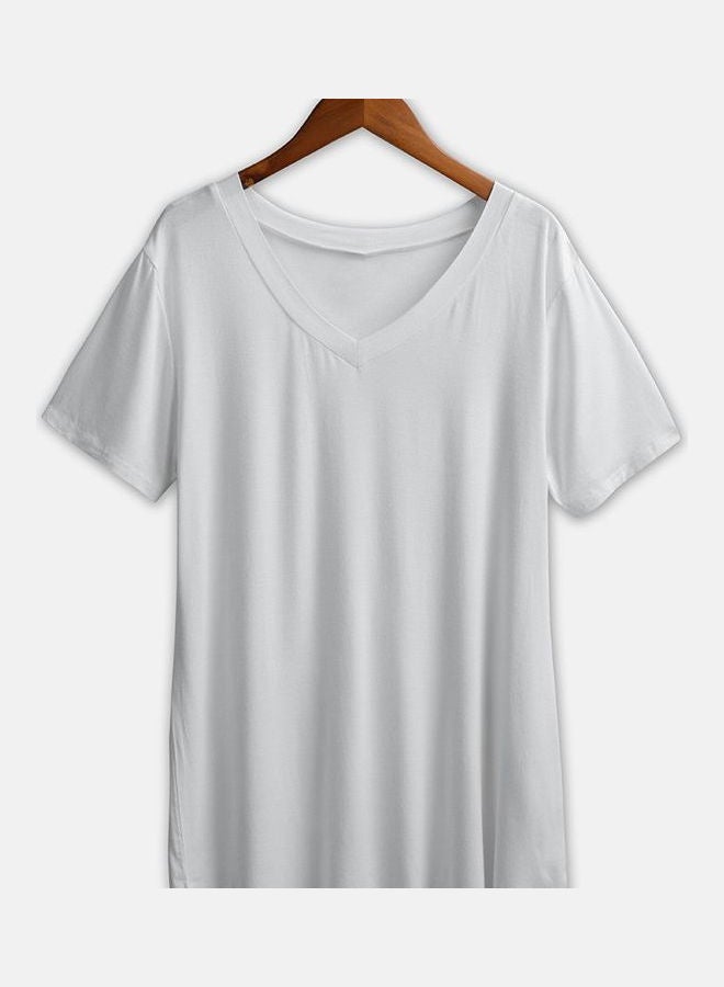 Casual Solid V-Neck Top White - Image 2