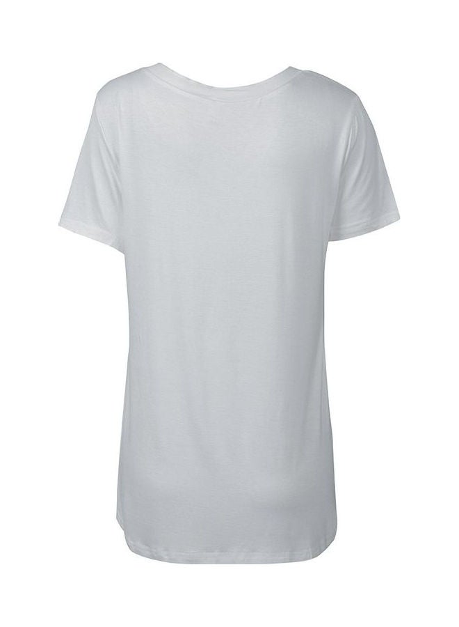 Casual Solid V-Neck Top White - Image 3