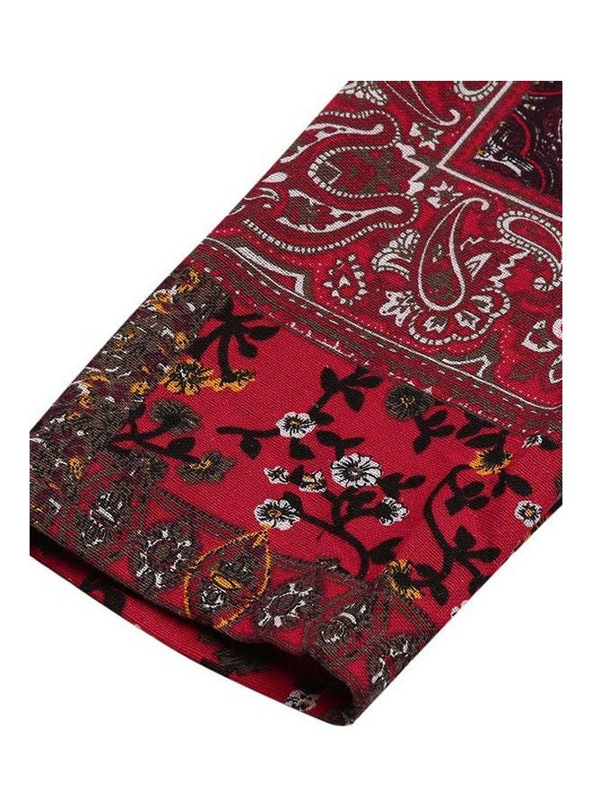 فستان طويل منقوش أحمر / أسود / أبيض - Image 4