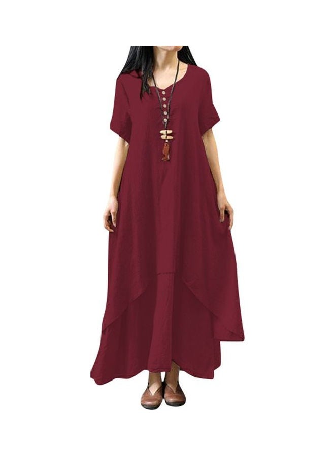 Casual Loose Boho Summer Long Dress Burgundy - Image 1