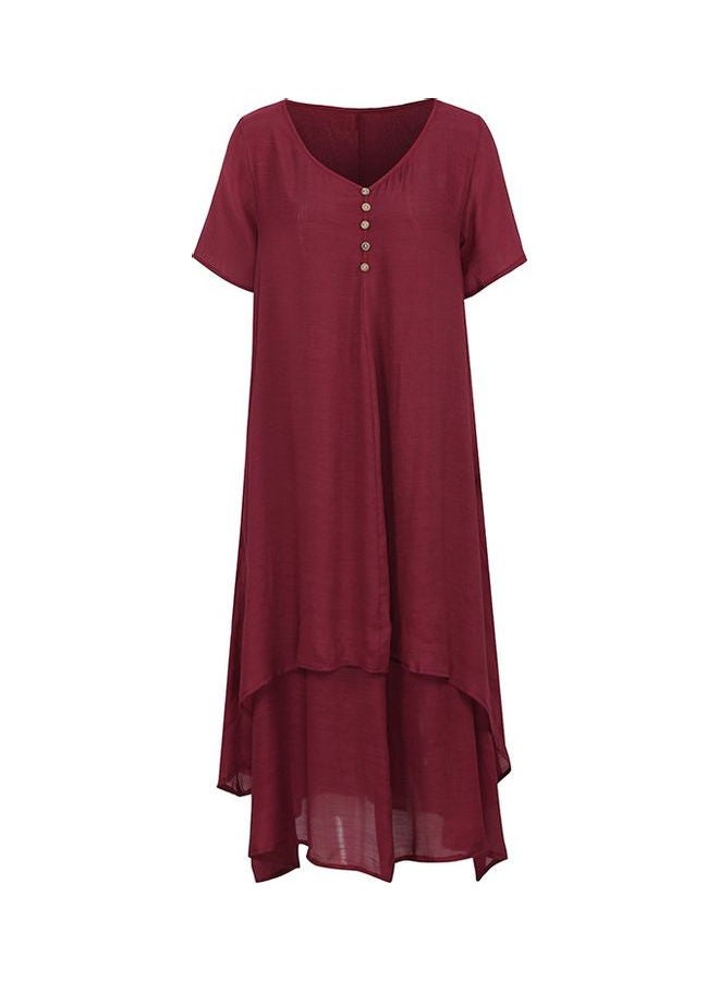 Casual Loose Boho Summer Long Dress Burgundy - Image 2