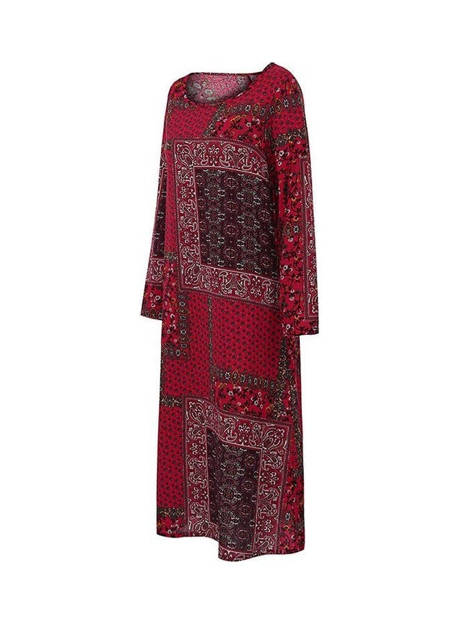 فستان طويل منقوش أحمر/أخضر/أبيض - Image 1