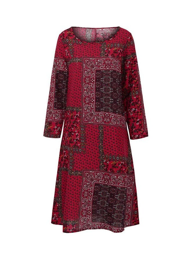 فستان طويل منقوش أحمر / أسود / أبيض - Image 1