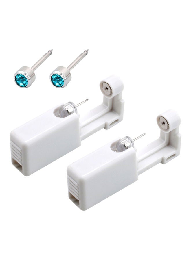 Generic 2-Piece Self Ear Piercing Disposable Tool Kit with Ear Studs Blue/Silver  - Image 1