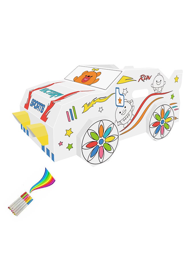 Eazy Kids Diy Doodle, colour And Paint, Art And Craft, 100% Recycled Paper, Birthday Gifts, Set Of 6 Sketch Pen, Wearable Car, 3  Years+, Multicolour 82x46x39cm  - Image 1
