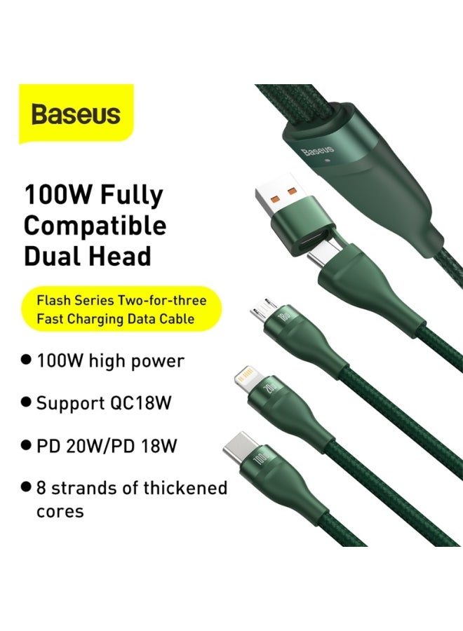 Baseus Fast Charging USB Plus C to C Cable 100W Lightning 20W And Micro 18W Flash Series USB Data Cable Max 1.2M Compatible For Apple iPhone 13/12/11 Series/MacBook/iPad/Xiaomi/Samsung/Huawei And More Green  - Image 2