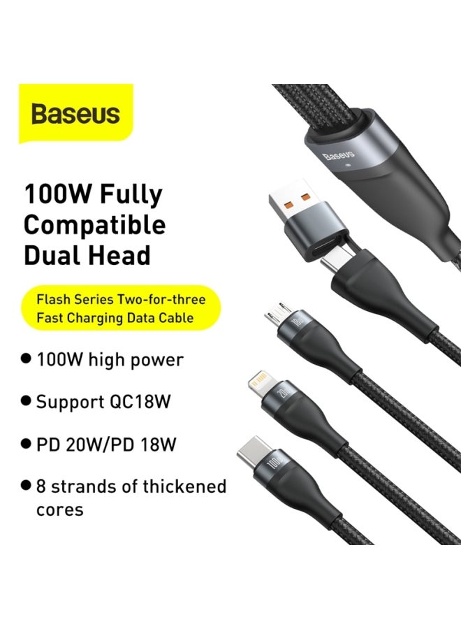 Baseus - Fast Charging USB C to C 100W Lightning 20W And Micro 18W, Flash Series USB Data Cable Max 1.2M Compatible For Apple 13/12/11 Series, MacBook, iPad, Xiaomi, Samsung, Huawei, And More Black - Image 1