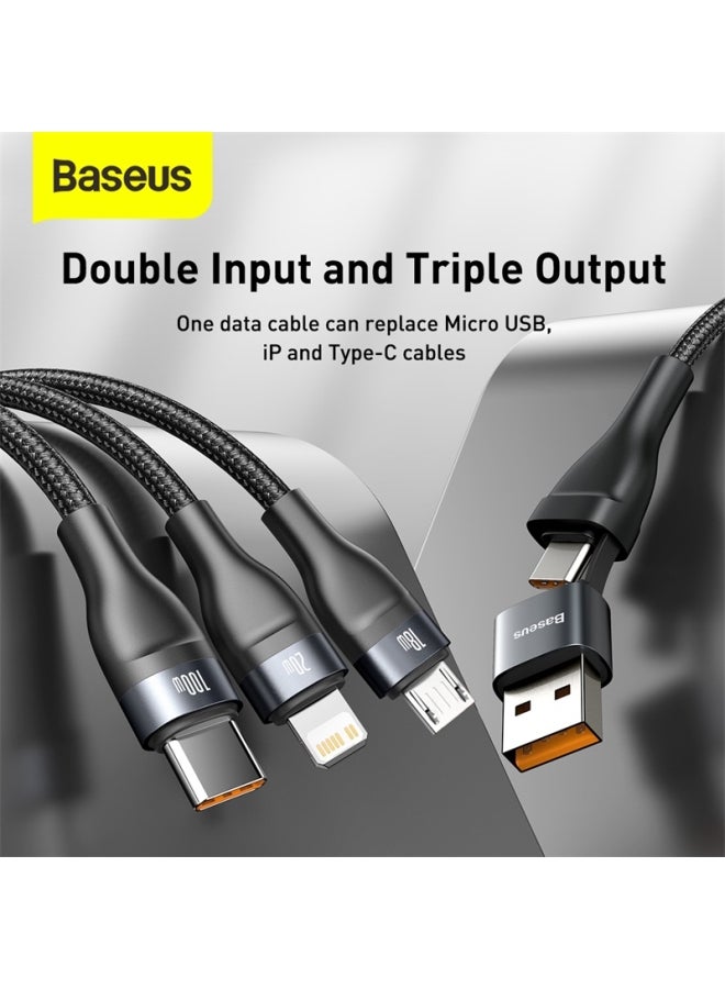 Baseus - Fast Charging USB C to C 100W Lightning 20W And Micro 18W, Flash Series USB Data Cable Max 1.2M Compatible For Apple 13/12/11 Series, MacBook, iPad, Xiaomi, Samsung, Huawei, And More Black - Image 1