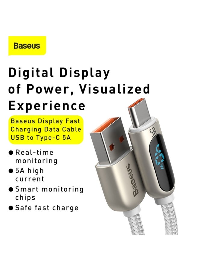 Baseus 40W/5A USB-C Cable, Supercharge Type-C Charger with LED Display, USB A to Type-C Charging Cable Fast Charge for Samsung S20/S10/S9/S8, Huawei P30 Pro, P20 Pro, LG V40 and Other USB C Charger 2M White/Grey - Image 2