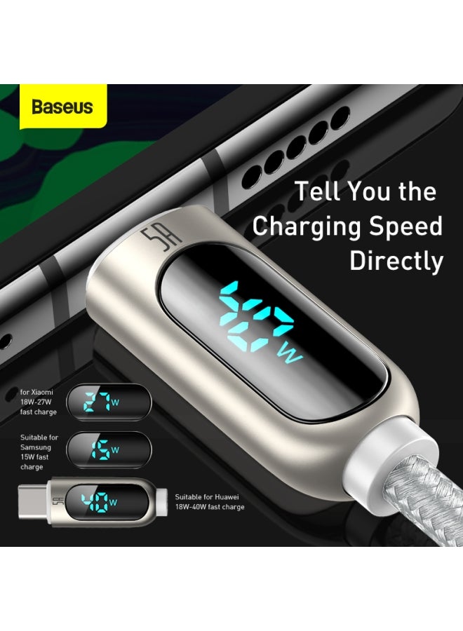 Baseus 40W/5A USB-C Cable, Supercharge Type-C Charger with LED Display, USB A to Type-C Charging Cable Fast Charge for Samsung S20/S10/S9/S8, Huawei P30 Pro, P20 Pro, LG V40 and Other USB C Charger 2M White/Grey - Image 3