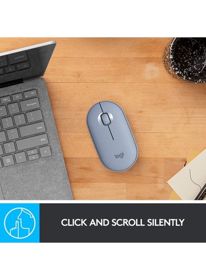 M350 Pebble Wireless Mouse, Bluetooth or 2.4 GHz with USB Mini-Receiver, Silent, Slim, Quiet Click Blue