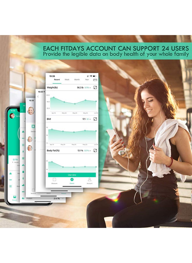 Generic - Smart Digital Bluetooth Weight Scale Green/Silver 10.2x10.2x0.85inch - Image 1