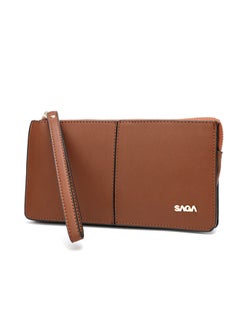 SAGA Classy Solid Zipper Wallet Brown  - Image 1