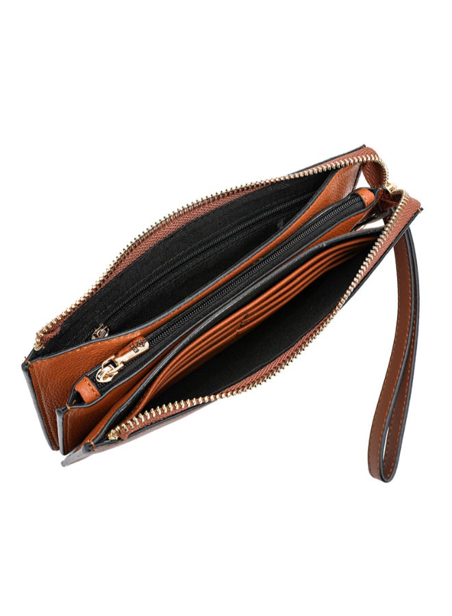 SAGA - Classy Solid Zipper Wallet Brown - Image 1