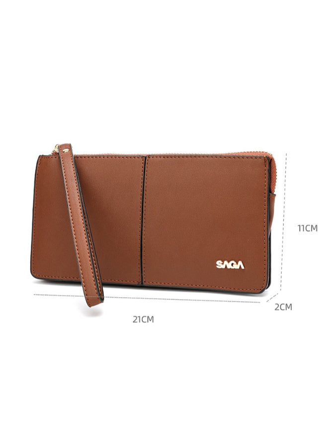 SAGA - Classy Solid Zipper Wallet Brown - Image 1