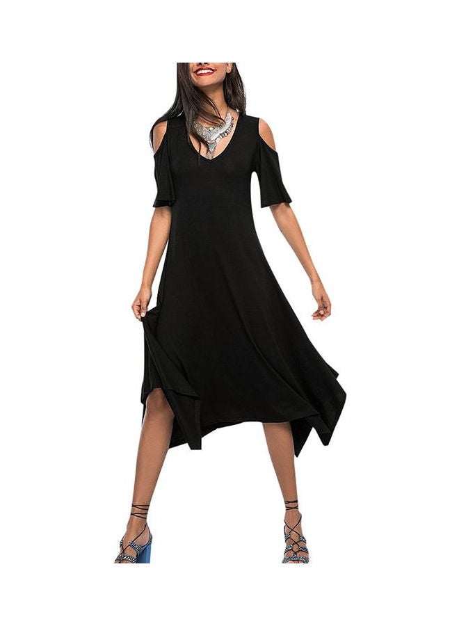 Summer Cold Shoulder Midi Dress Black  - Image 3