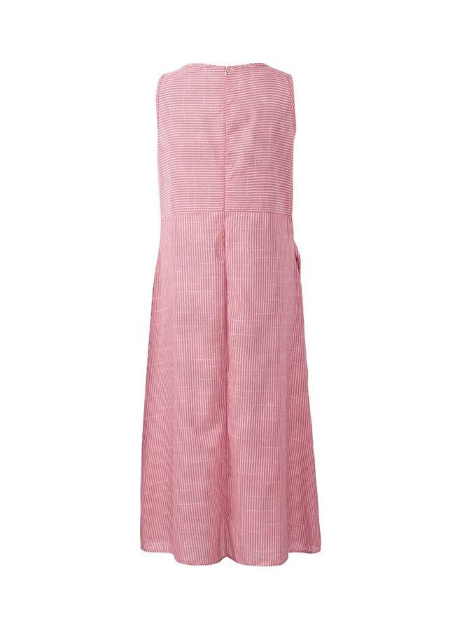 Linen Retro Casual Dress Pink  - Image 3
