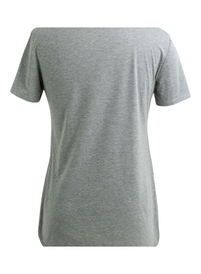 Fashionable V-Neck T-Shirt Grey  - Image 2