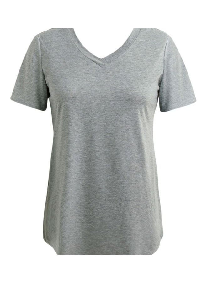 Fashionable V-Neck T-Shirt Grey  - Image 1