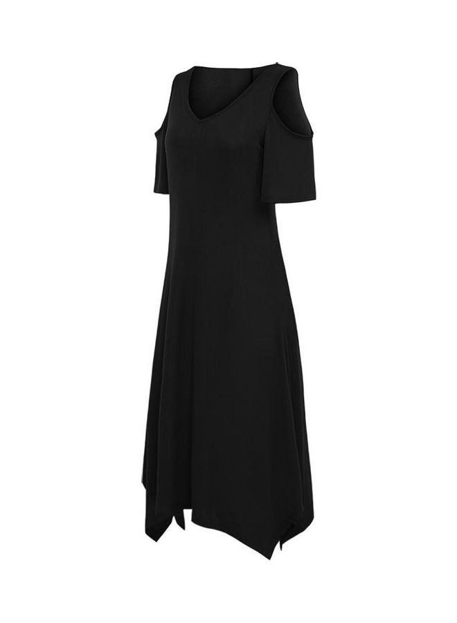 ماركة غير محددة فستان متوسط الطول وبلون سادة أسود  - Image 3