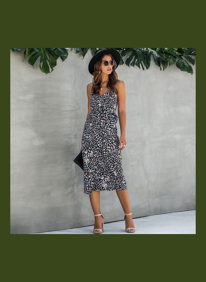 Geometric Print V-Neck Adjustable Spaghetti Strap Backless Dress Multicolour - Image 2