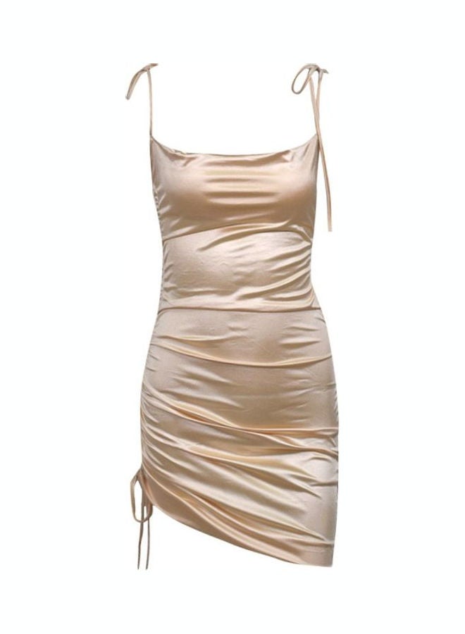 Backless Satin Dress Beige - Image 1