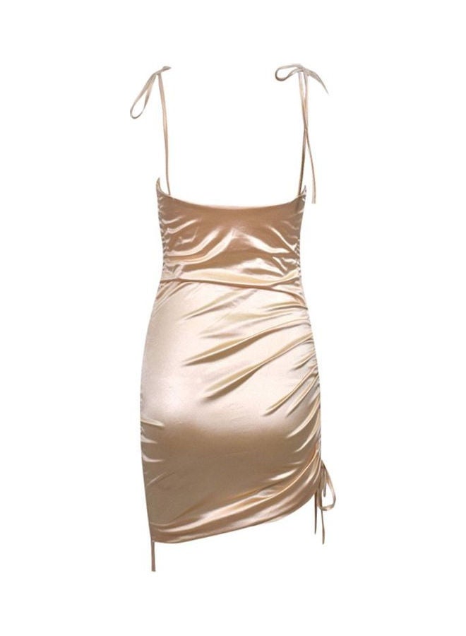 Backless Satin Dress Beige - Image 2