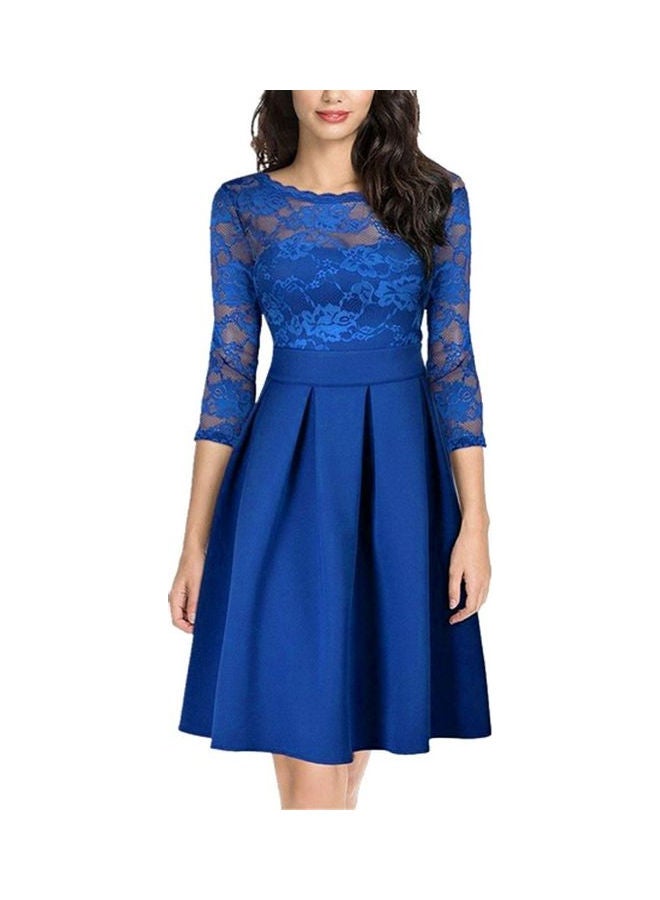 Sheer Lace Panel Dress Blue - Image 2