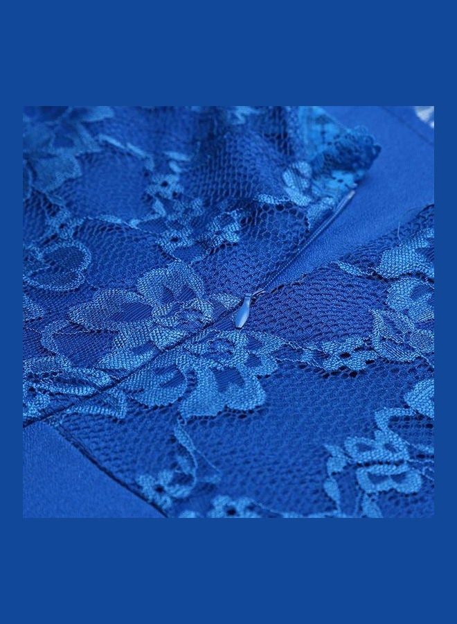 Sheer Lace Panel Dress Blue - Image 3
