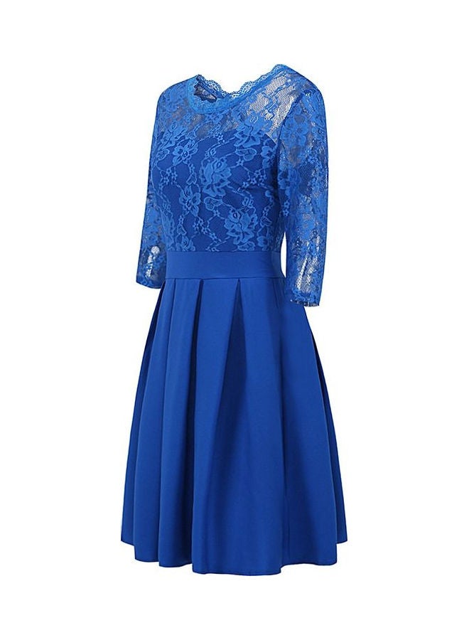 Sheer Lace Panel Dress Blue - Image 1