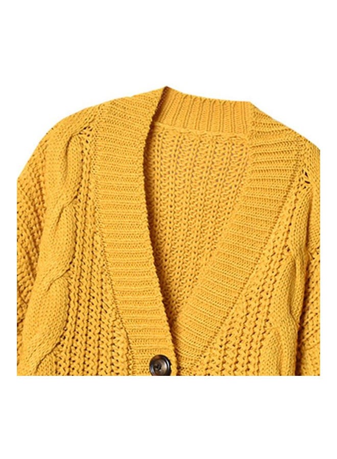 Generic - 3 Button Detail Knitted Cardigan Yellow - Image 1