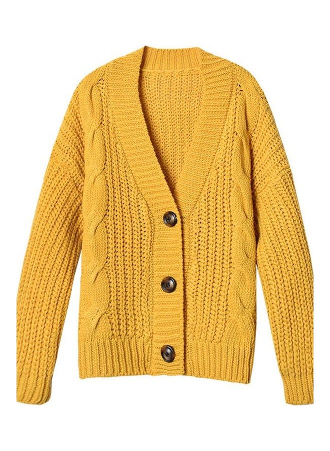 Generic - 3 Button Detail Knitted Cardigan Yellow - Image 1