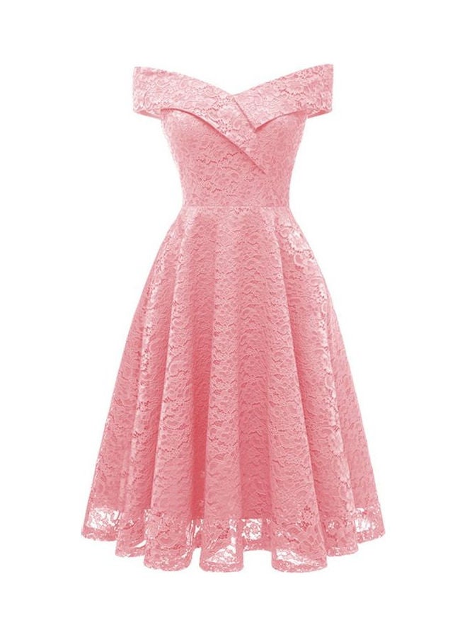 Embroidery Vintage Lace Detail Dress Pink - Image 1