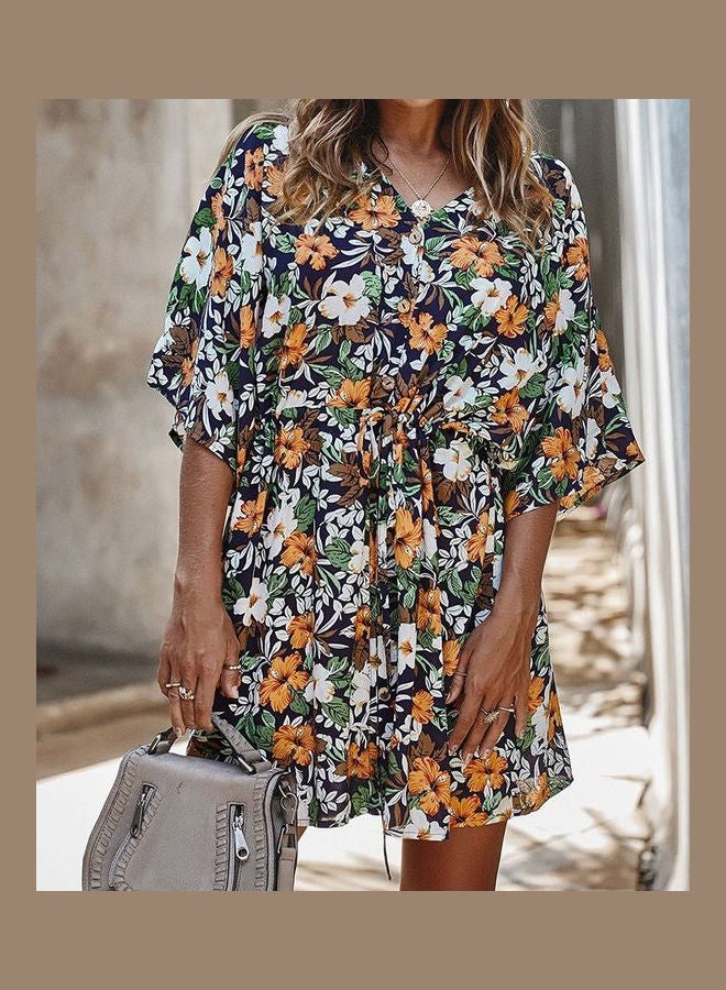 Floral Printed V-Neck Mini Dress Multicolour