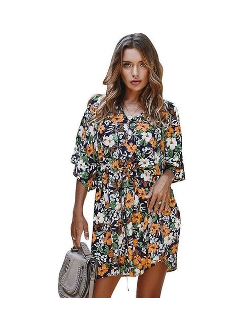 Floral Printed V-Neck Mini Dress Multicolour