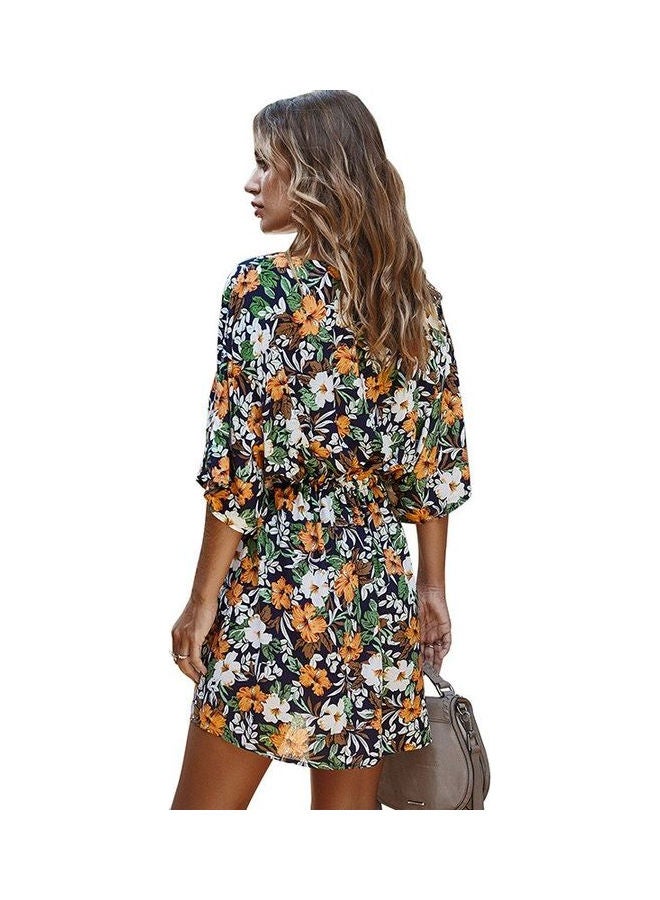 Floral Printed V-Neck Mini Dress Multicolour
