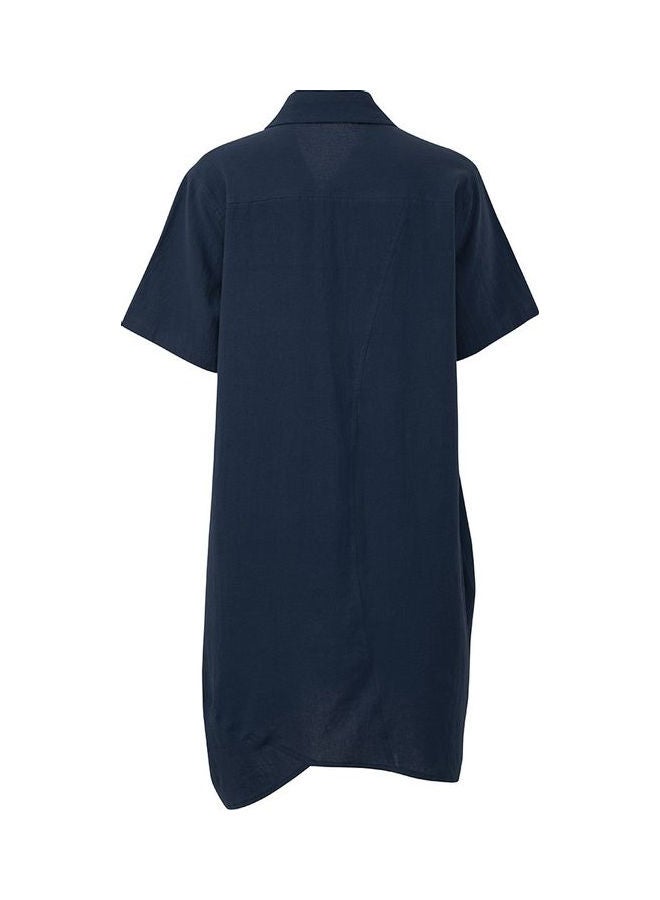 Casual Pocket Detail Shirt Style Dress Dark Blue - Image 3