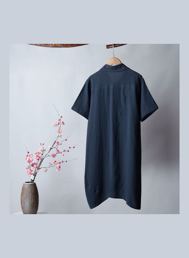 Casual Pocket Detail Shirt Style Dress Dark Blue - Image 4