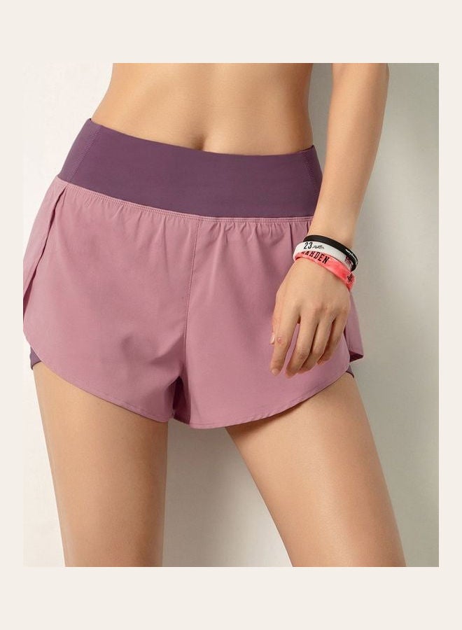 2-In-1 Compression Wide Waistband Pocket Running Shorts Pink  - Image 1