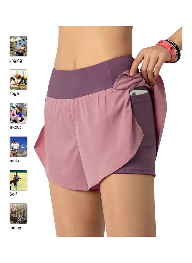 2-In-1 Compression Wide Waistband Pocket Running Shorts Pink  - Image 3