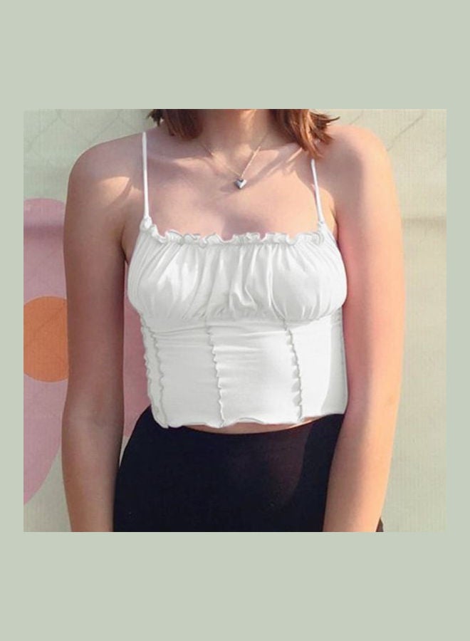 Ruffles Slim Pullovers Crop Top White  - Image 2