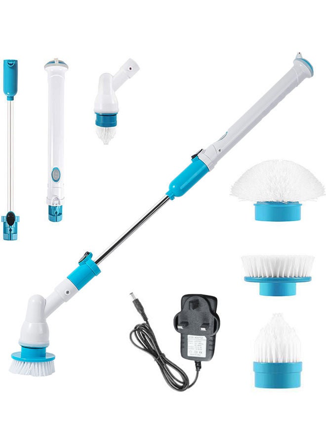 Electric Spin Scrubber Brush With Extension Handle And 3 Replaceable UK Plug Blue/Black/White  - Image 1