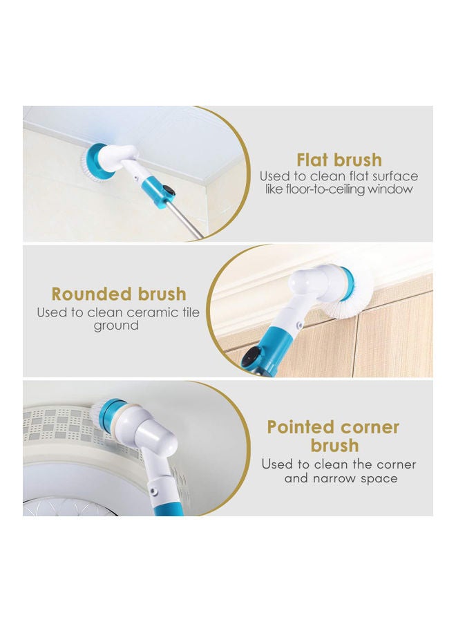 Electric Spin Scrubber Brush With Extension Handle And 3 Replaceable UK Plug Blue/Black/White  - Image 2