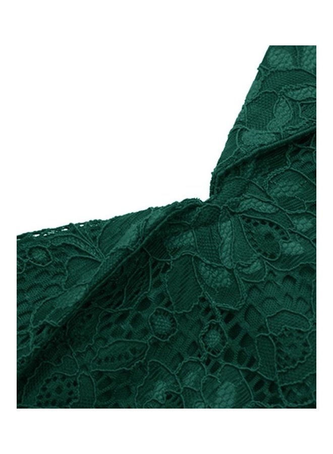 Off Shoulder Bow Pleated Bridesmaid Lace Skater Dress Green  - Image 3