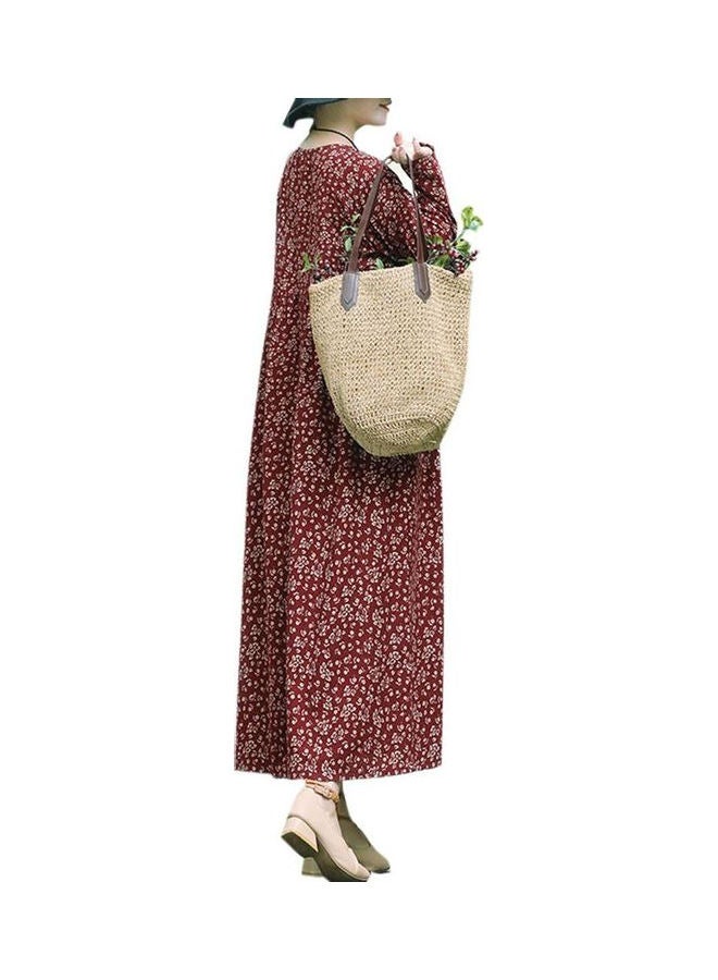 ماركة غير محددة فستان بتصميم كلاسيكي ونقشة الزهور أحمر  - Image 3
